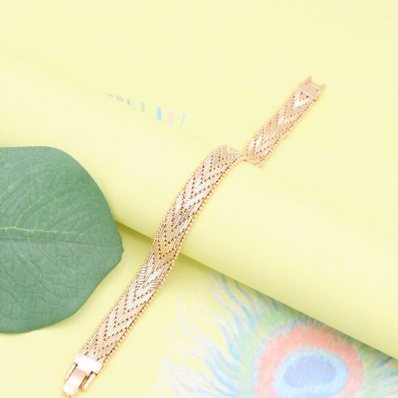 "Rose Gold Woven Pattern Bracelet with Beaded Edge, XPBL1127 - Picture 6 of 12